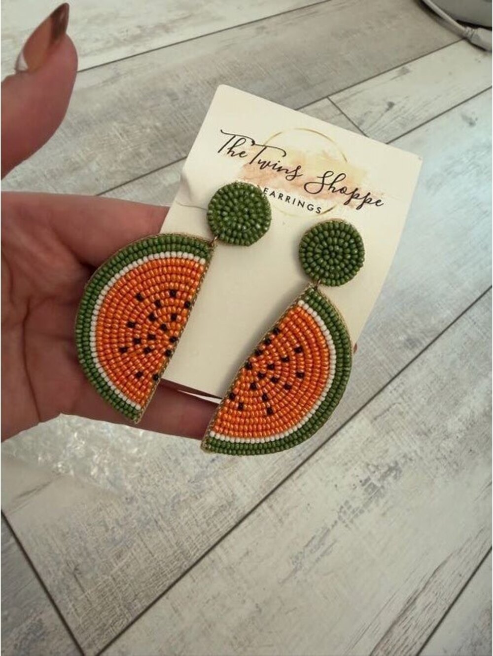 The Twins Shoppe Beaded Watermelon Statement Earrings